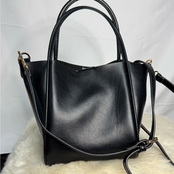 Black Faux Leather Handbag with Gold Hardware- Like New! - Picture 7 of 12